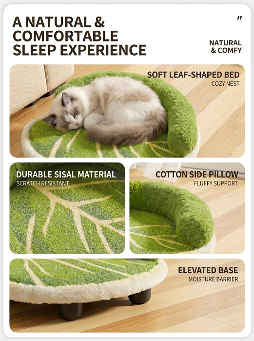 Leaf Shaped Sisal Cat Scratcher Lounge, Natural Scratching Mat & Cozy Cat Bed, Durable Claw Board Sofa for Indoor Cats