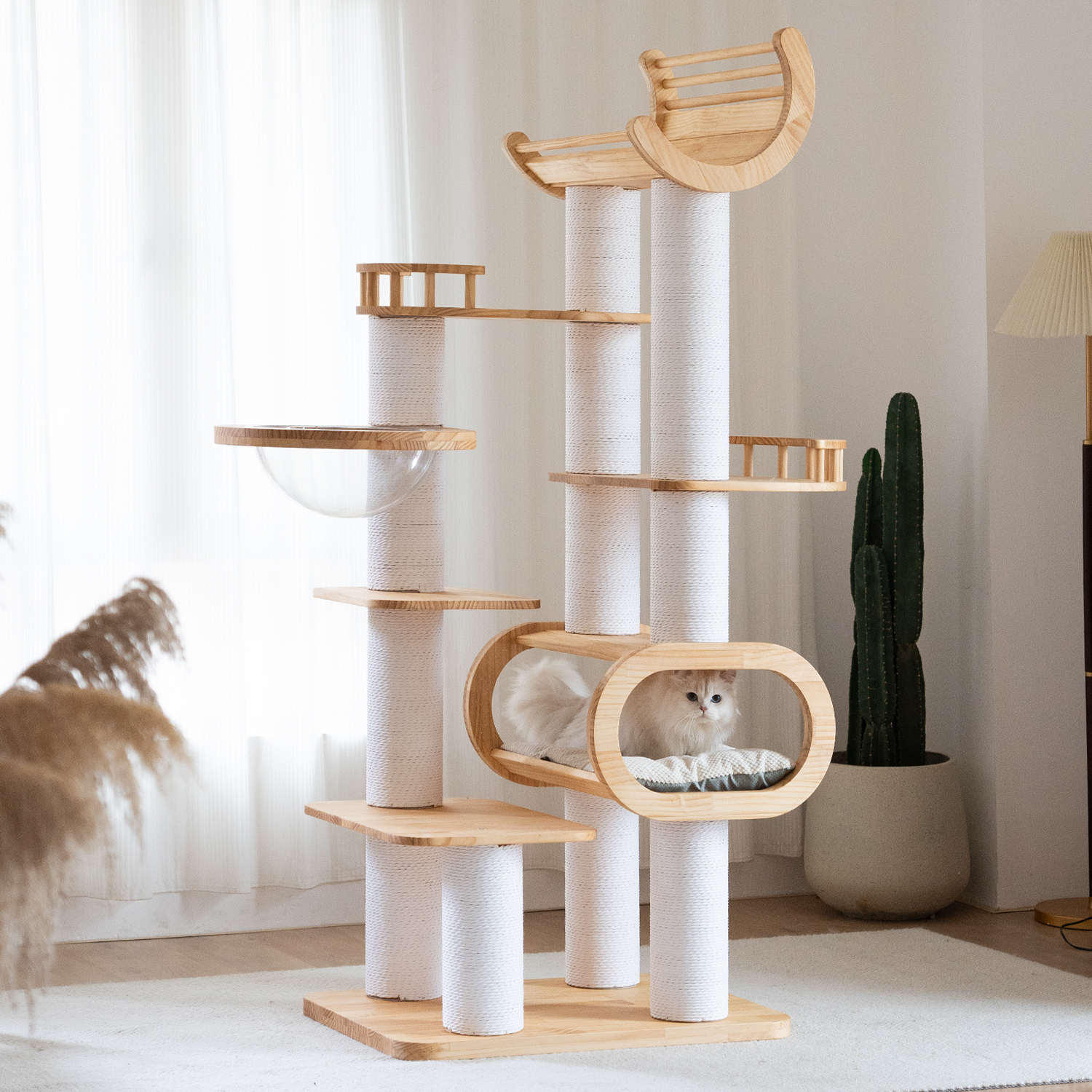 74" Pine Solid Wood Cat Tree