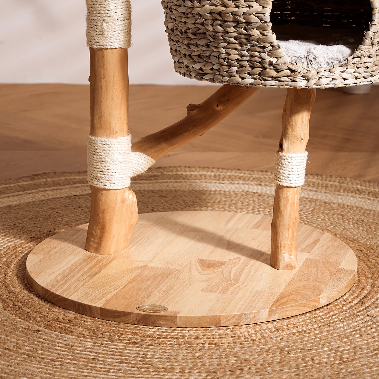 60" Solid Wood Cattail Woven Cat Climbing Frame