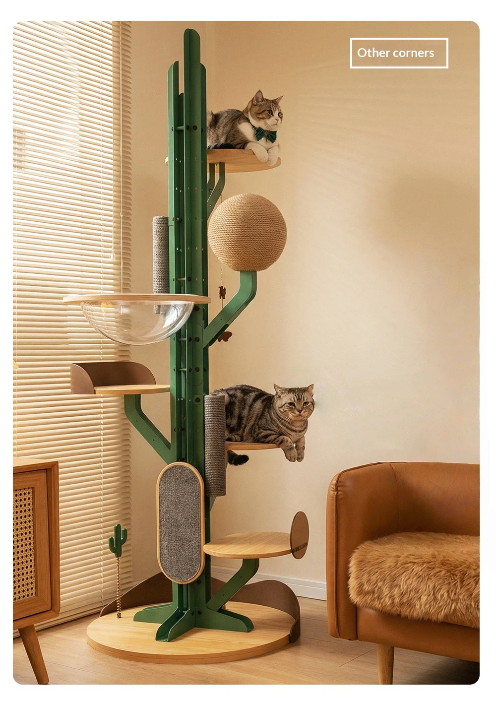 Large Cat Tree Tower for Indoor Cats, Heavy Duty Solid Wood & Iron Frame, Modern Cat Condo with Built-in Cat House, Space Saving Vertical Climber for Large Cats