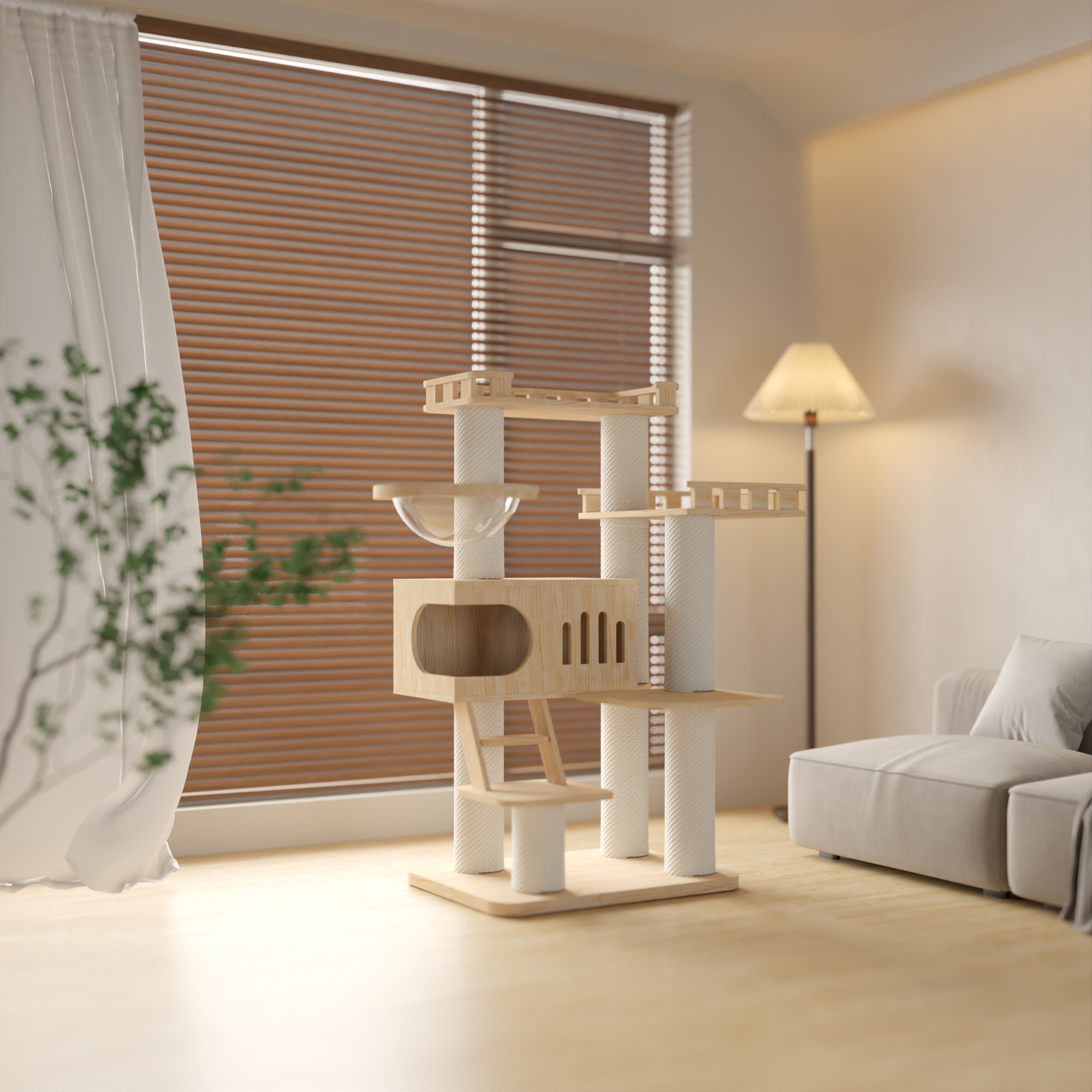 59" H Solid Wood Cat Tree