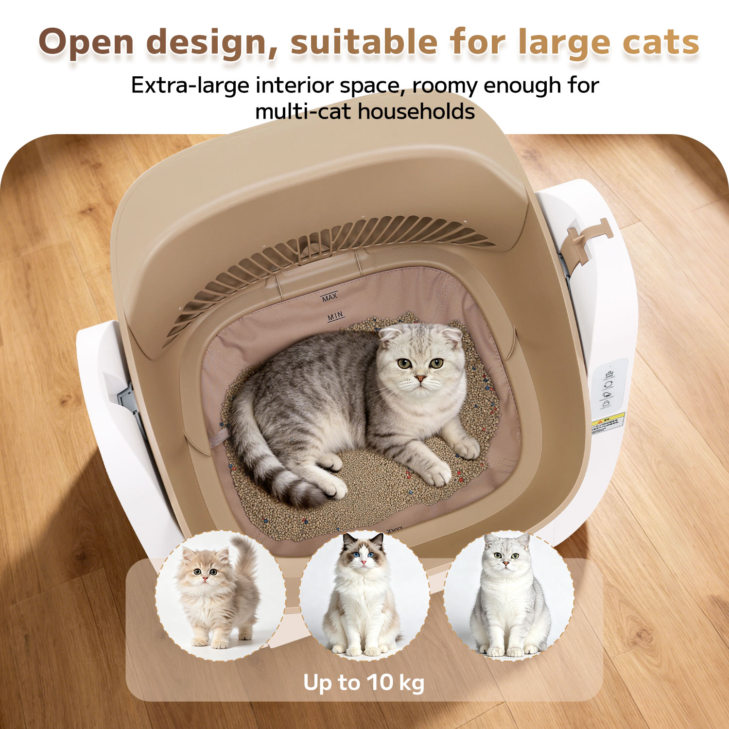Smart Self Cleaning Litter Box for Large Cats and Multi Cat Households Extra Large Capacity Automatic Scooping Odor Control Ideal for Big Breeds Maine Coon Ragdoll