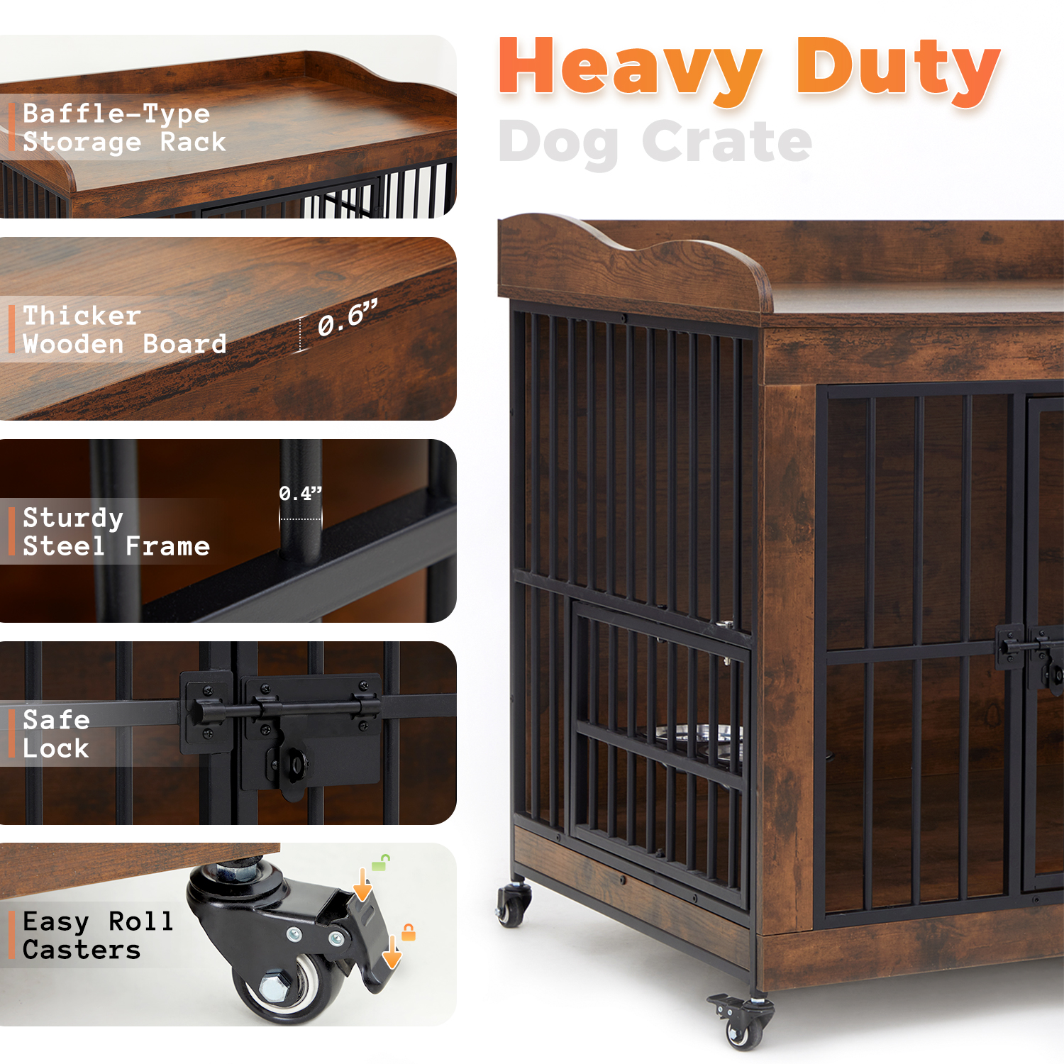 Dog Crate Furniture for Small Medium Dogs, Steel Solid Wood Dog Kennel Indoor, Escape-Proof Lock & Chew-Resistant, Home Décor Integration Multi-Purpose Pet Cage Furnitures 