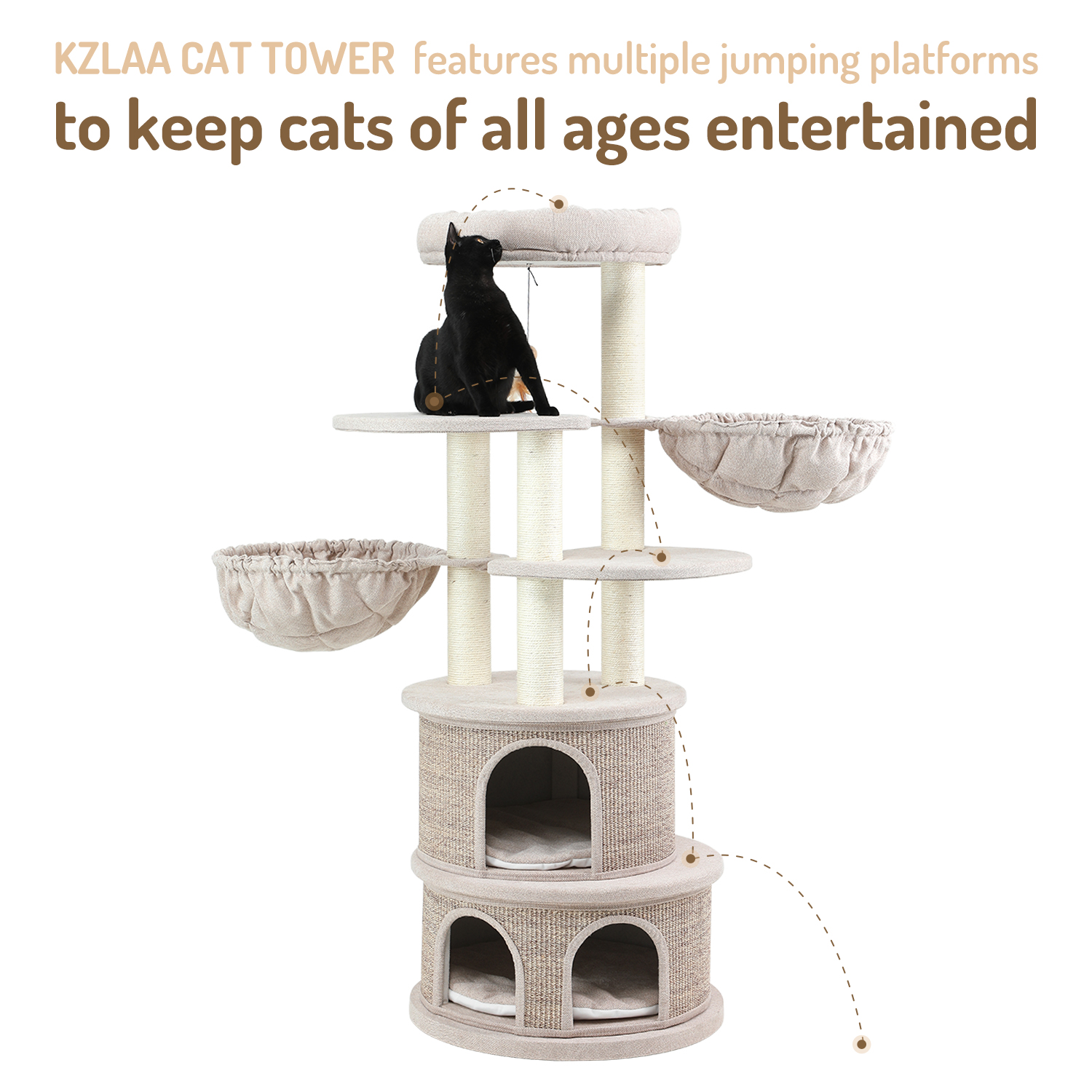 65" Luxury Cat Tree for Multi-Cat and Large Cats