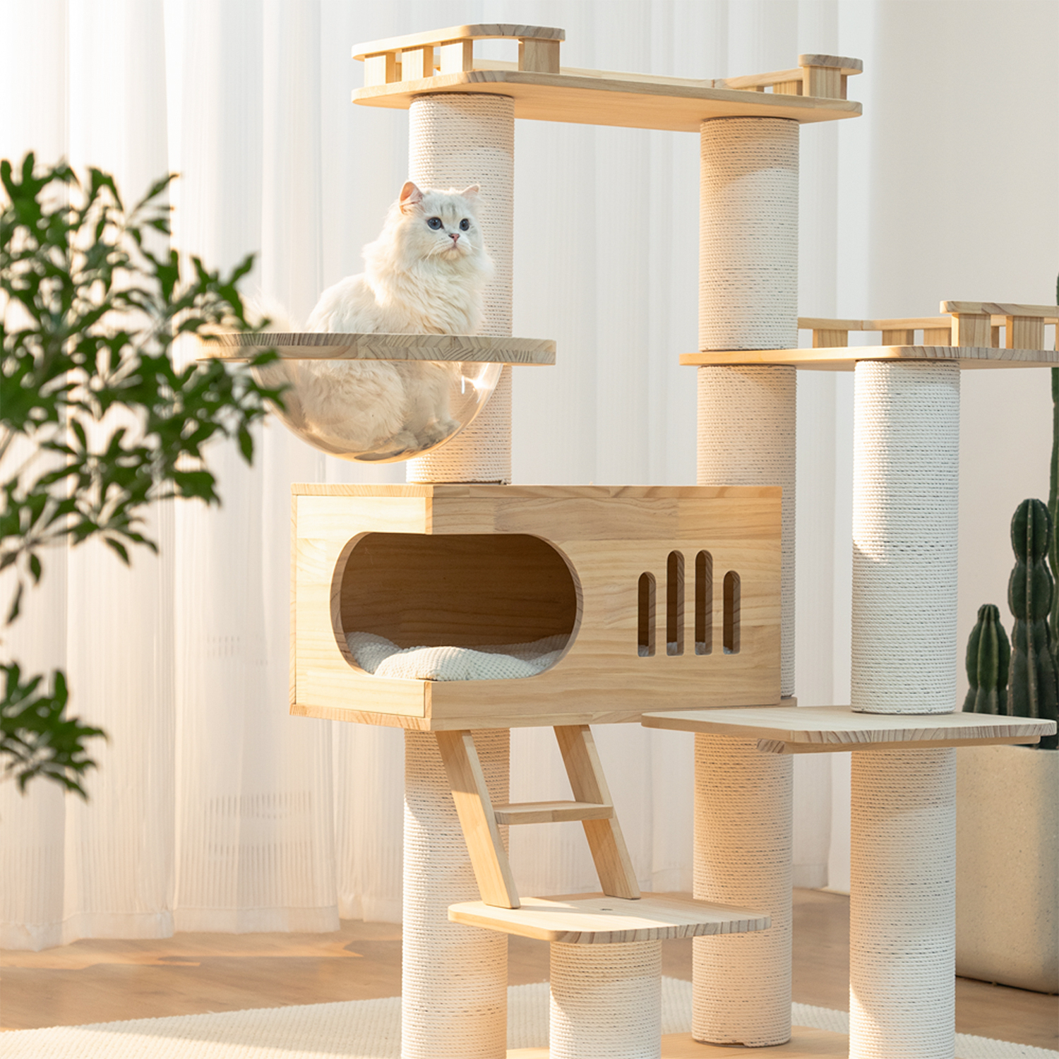 59" H Solid Wood Cat Tree