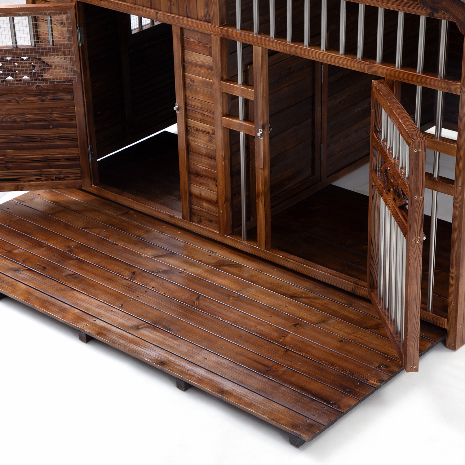 Solid Wood Outdoor Dog House with Cage