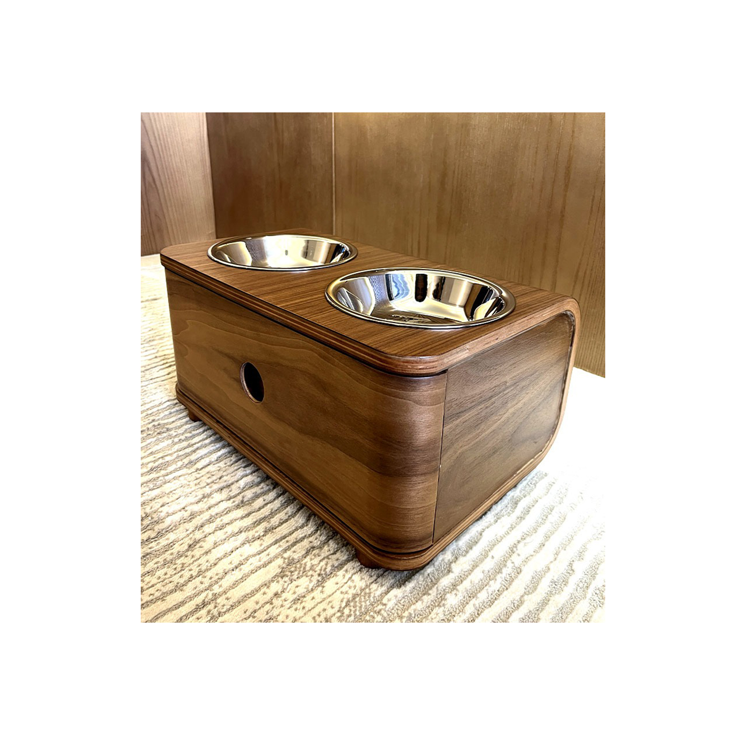 Black Walnut Pet Bowl with Drawer