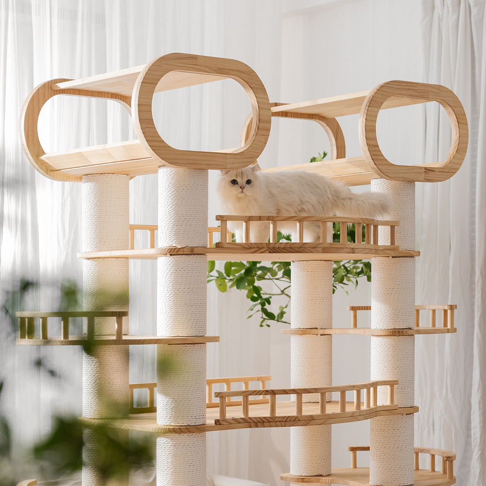 76.7 H Large Solid Wood Cat Tree