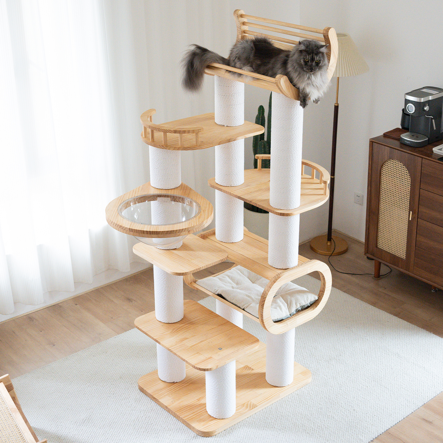74" Pine Solid Wood Cat Tree