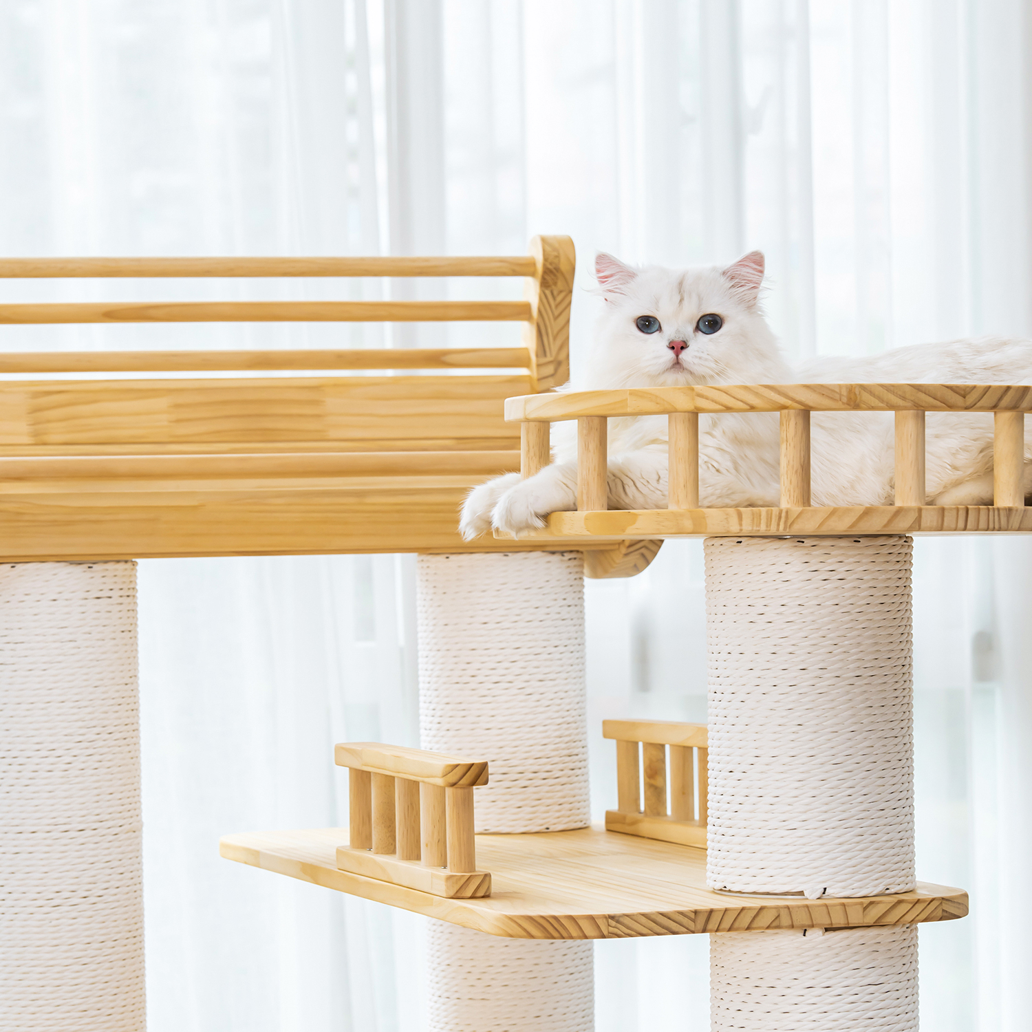 70.87"Deluxe Pine Solid Wood Cat Tree