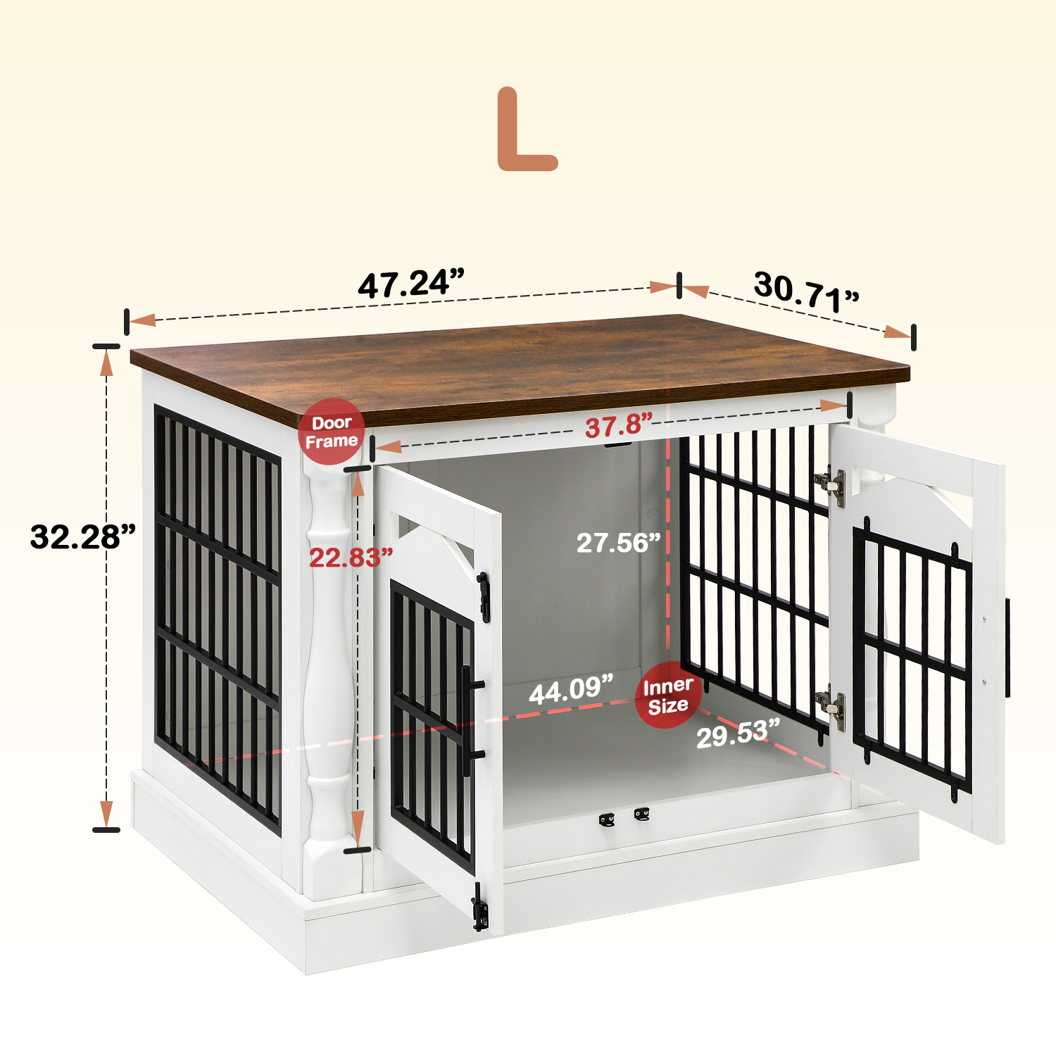 43"W/47"W Roman Column Dog Crate with Dual Lockable Doors