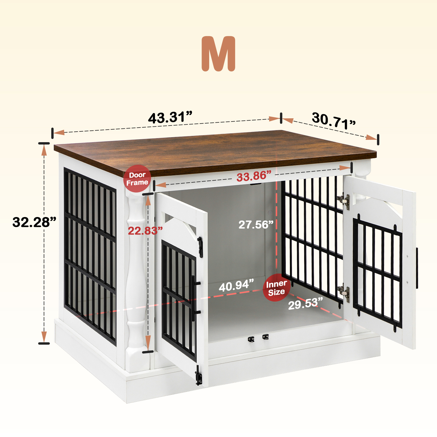 43"W/47"W Roman Column Dog Crate with Dual Lockable Doors