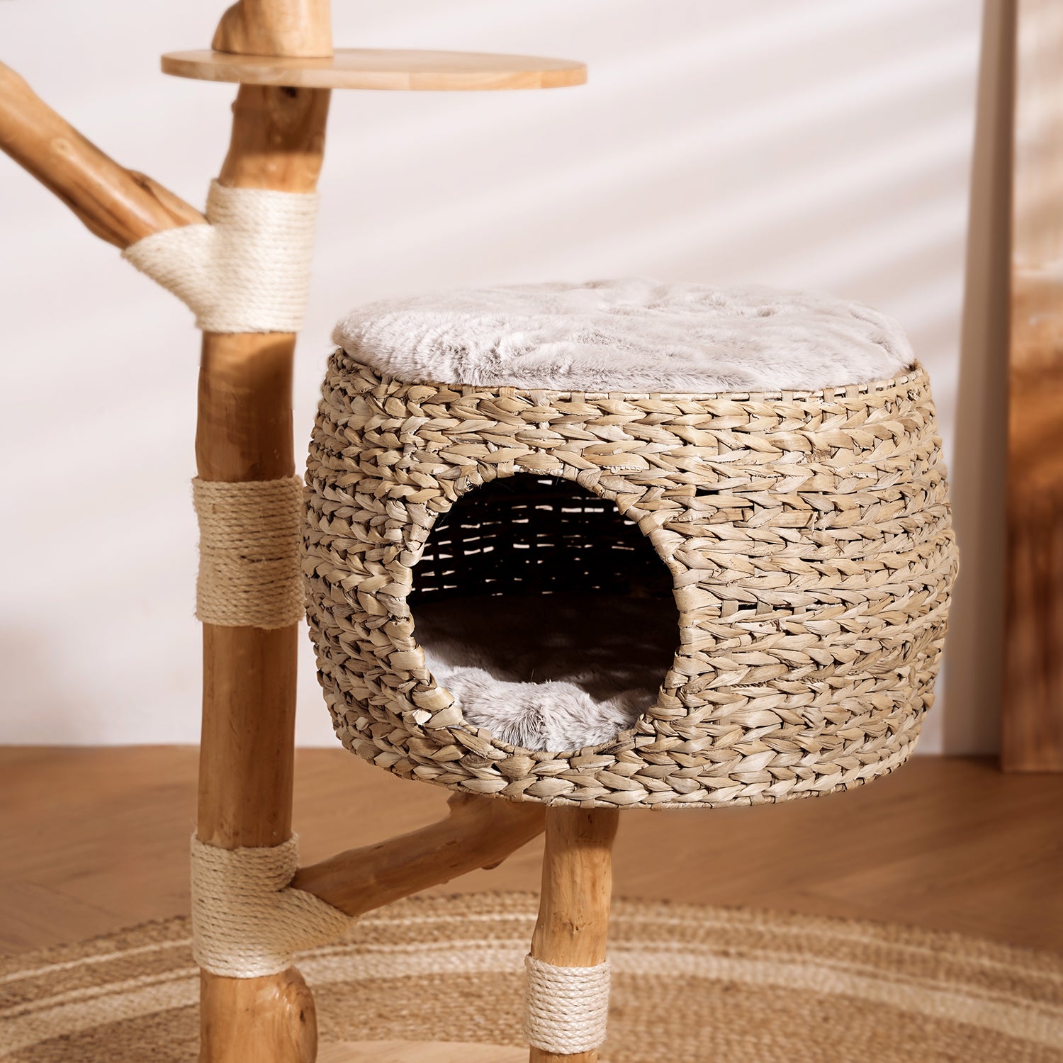 60" Solid Wood Cattail Woven Cat Climbing Frame