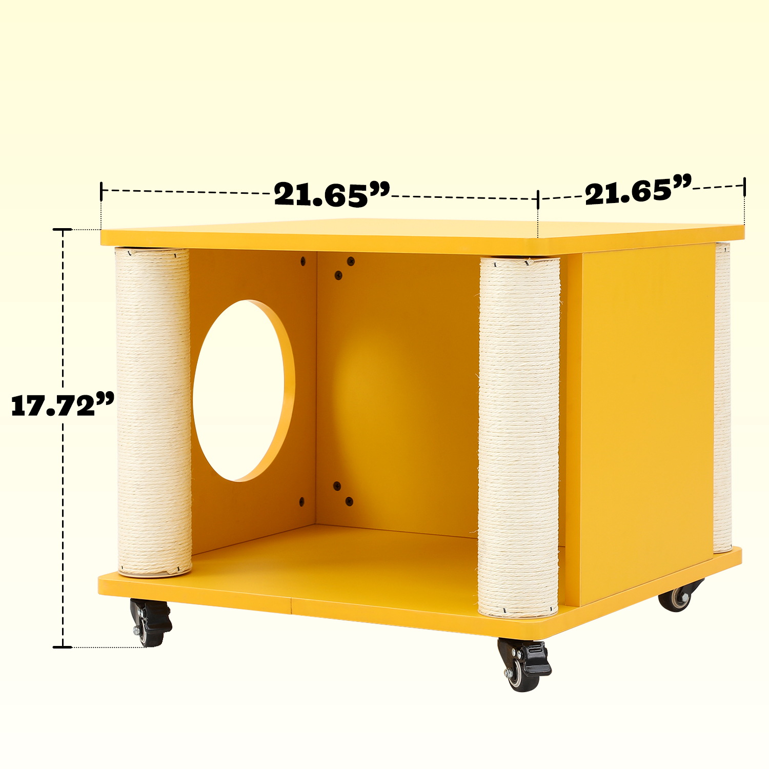 Yellow 4-Wheel Storage Cat Scratching Post, Pet-Friendly Coffee Table