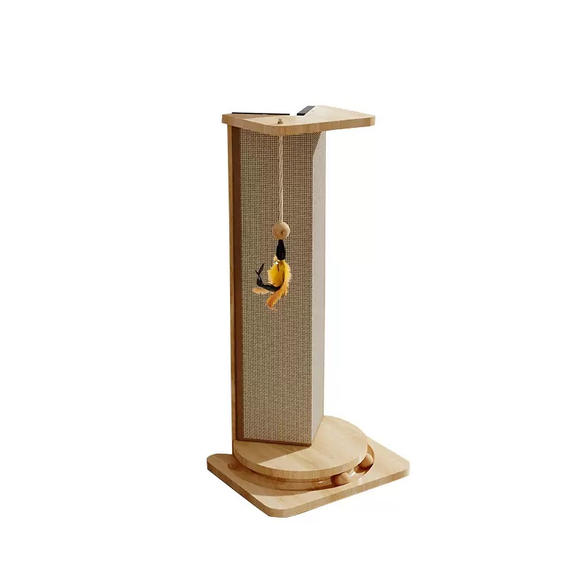 Wooden Sisal Cat Scratcher for Sofa Corners – Vertical Scratching Post with Feather Toy