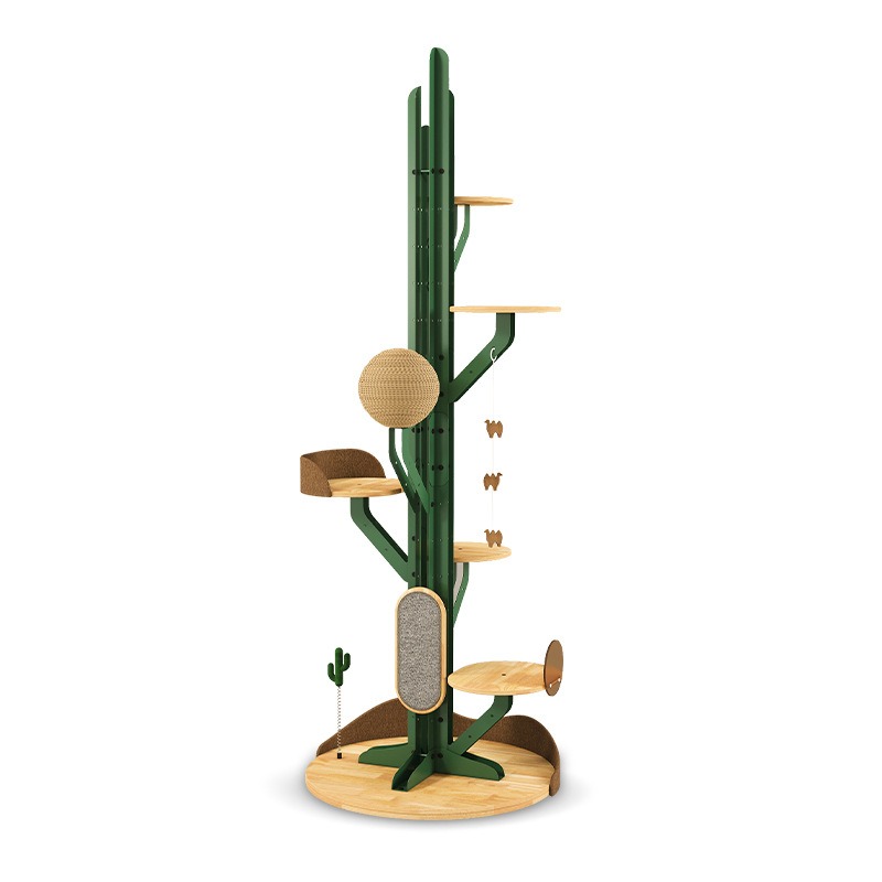 Large Cat Tree Tower for Indoor Cats, Heavy Duty Solid Wood & Iron Frame, Modern Cat Condo with Built-in Cat House, Space Saving Vertical Climber for Large Cats