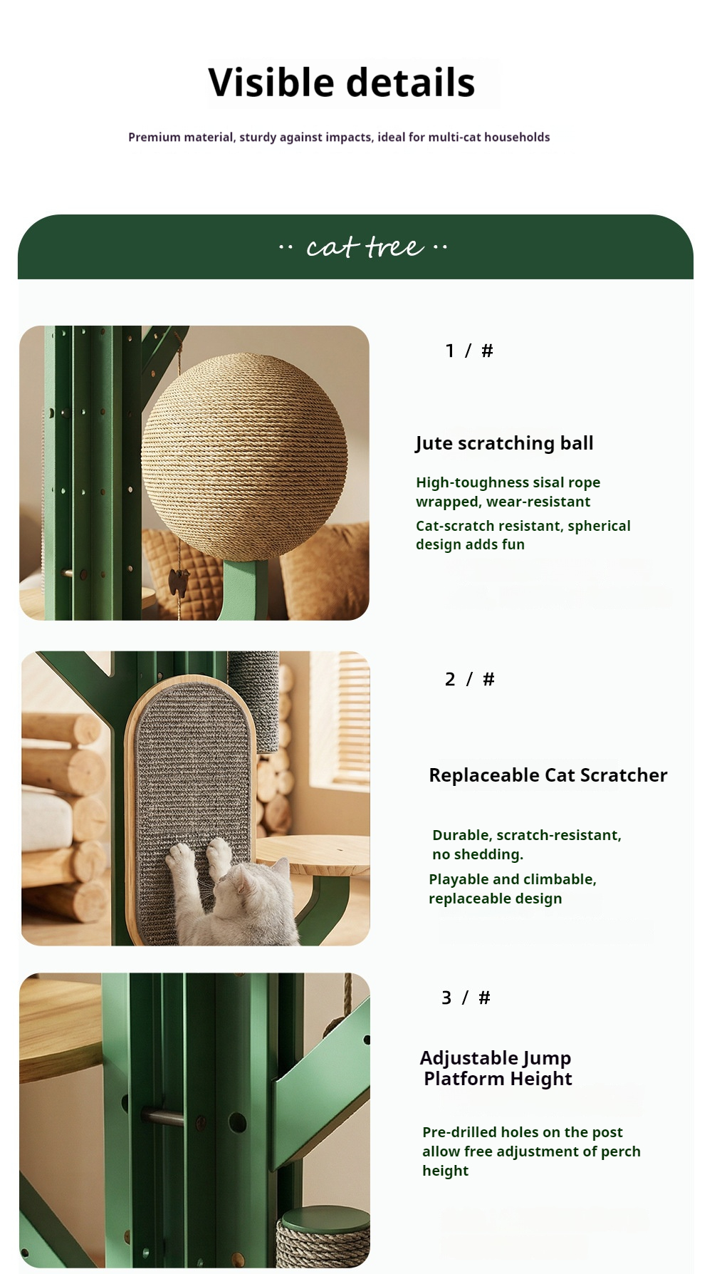 Large Cat Tree Tower for Indoor Cats, Heavy Duty Solid Wood & Iron Frame, Modern Cat Condo with Built-in Cat House, Space Saving Vertical Climber for Large Cats
