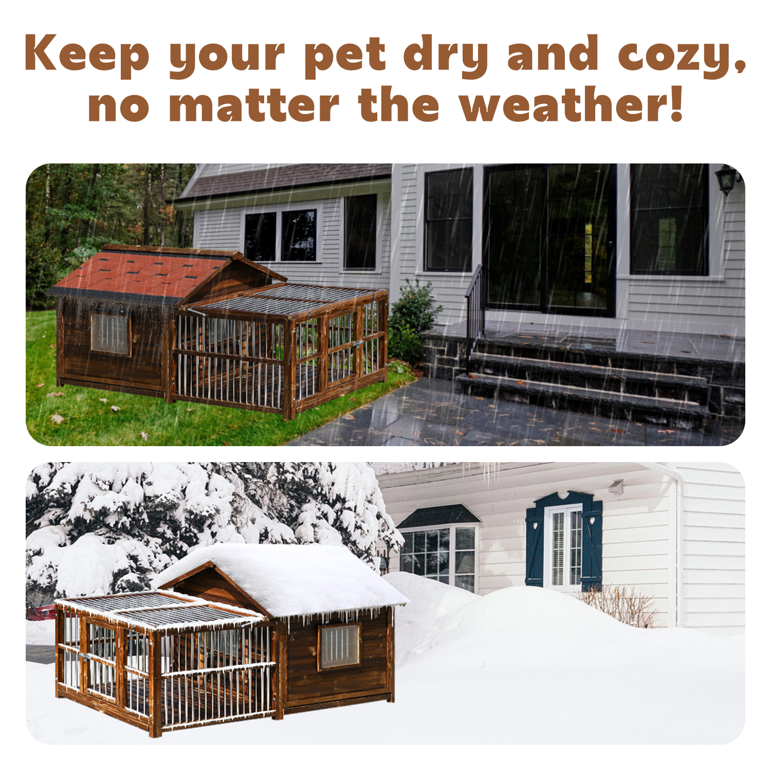 Luxury Solid Wooden Dog House with Fence