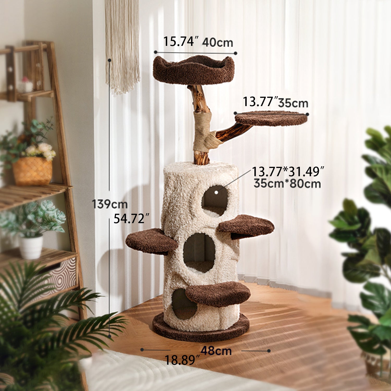 Log Style Solid Wood Cat Climbing Frame Treehouse Cat Nest