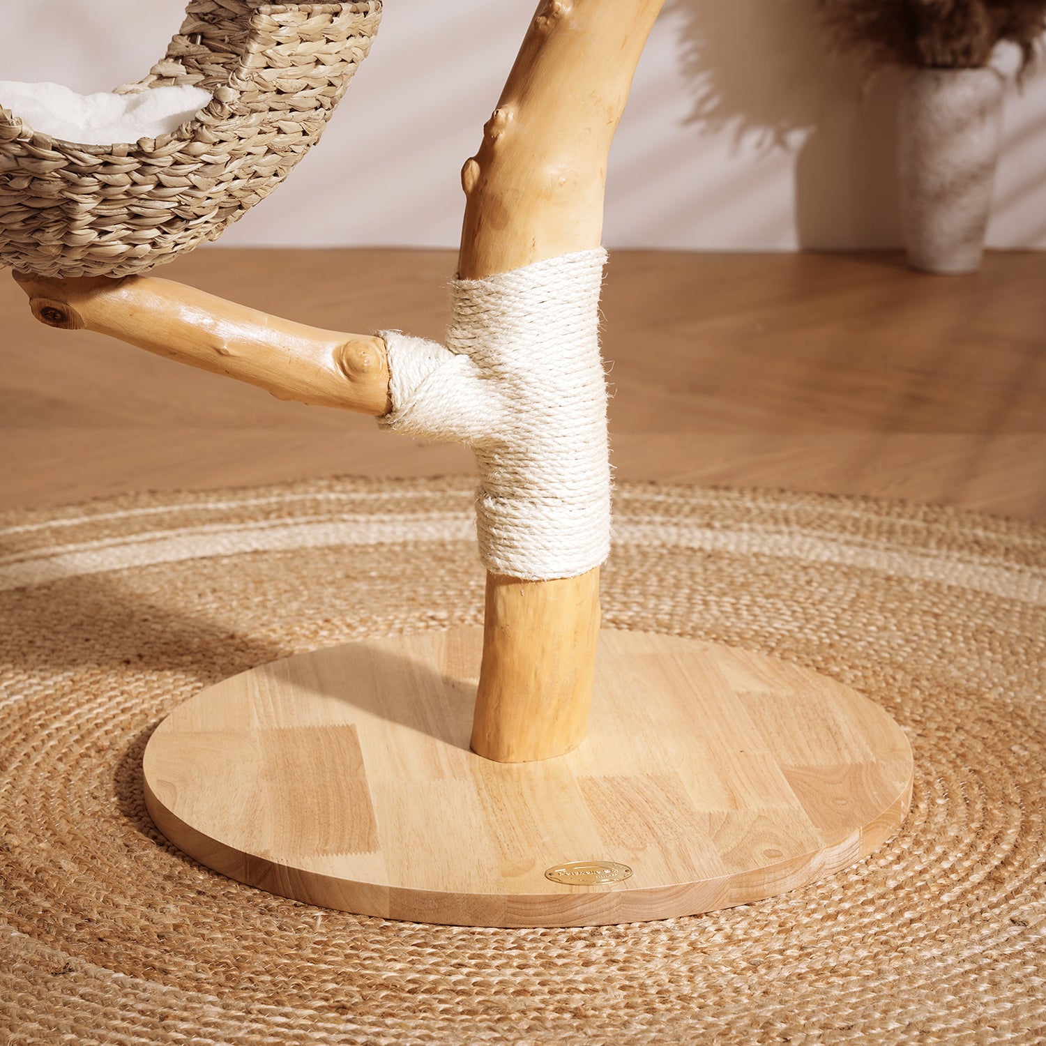 35" Solid Wooden Cattail Woven Cat Tree
