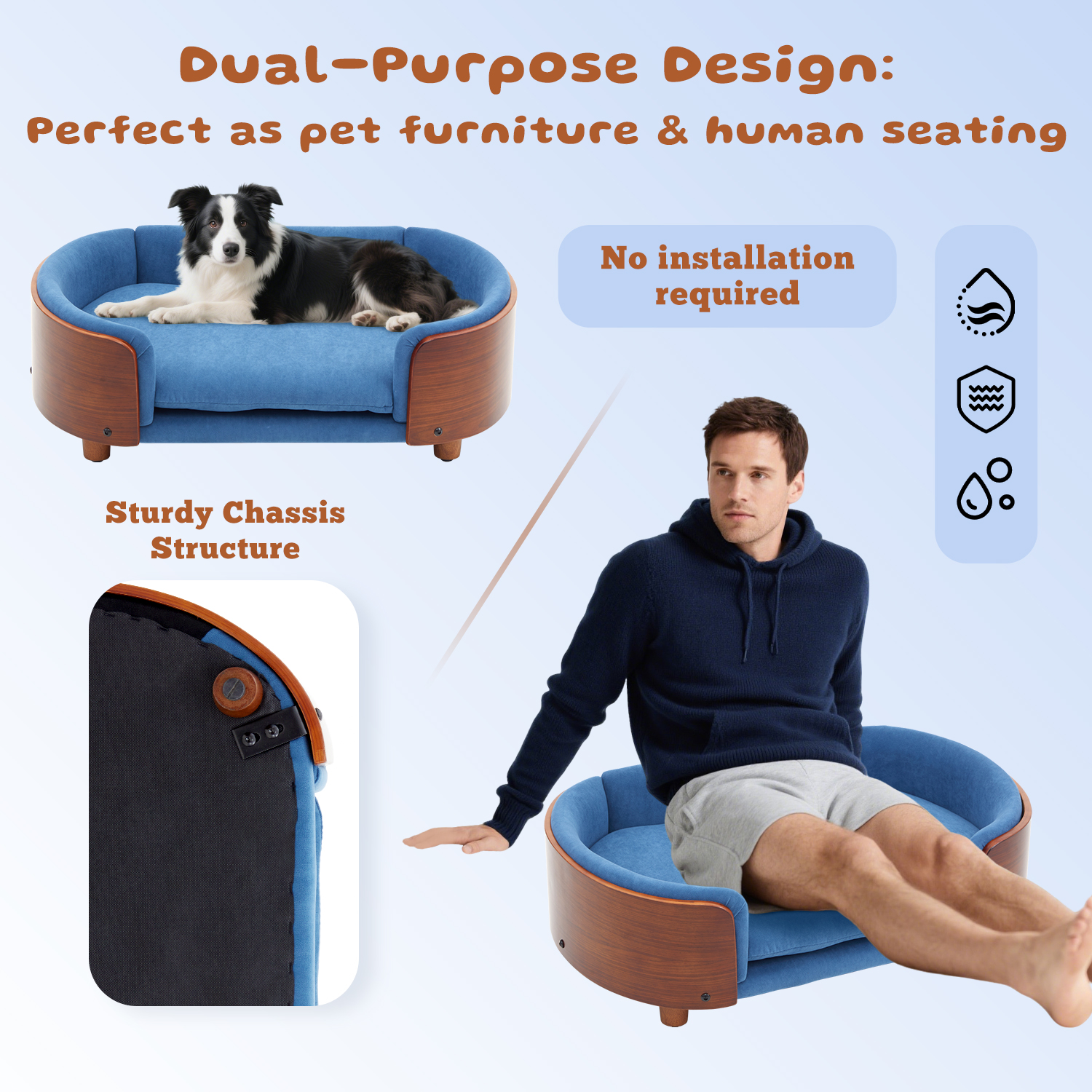 Luxury Solid Wood Dog Bed With Legs And Bent Wood Back