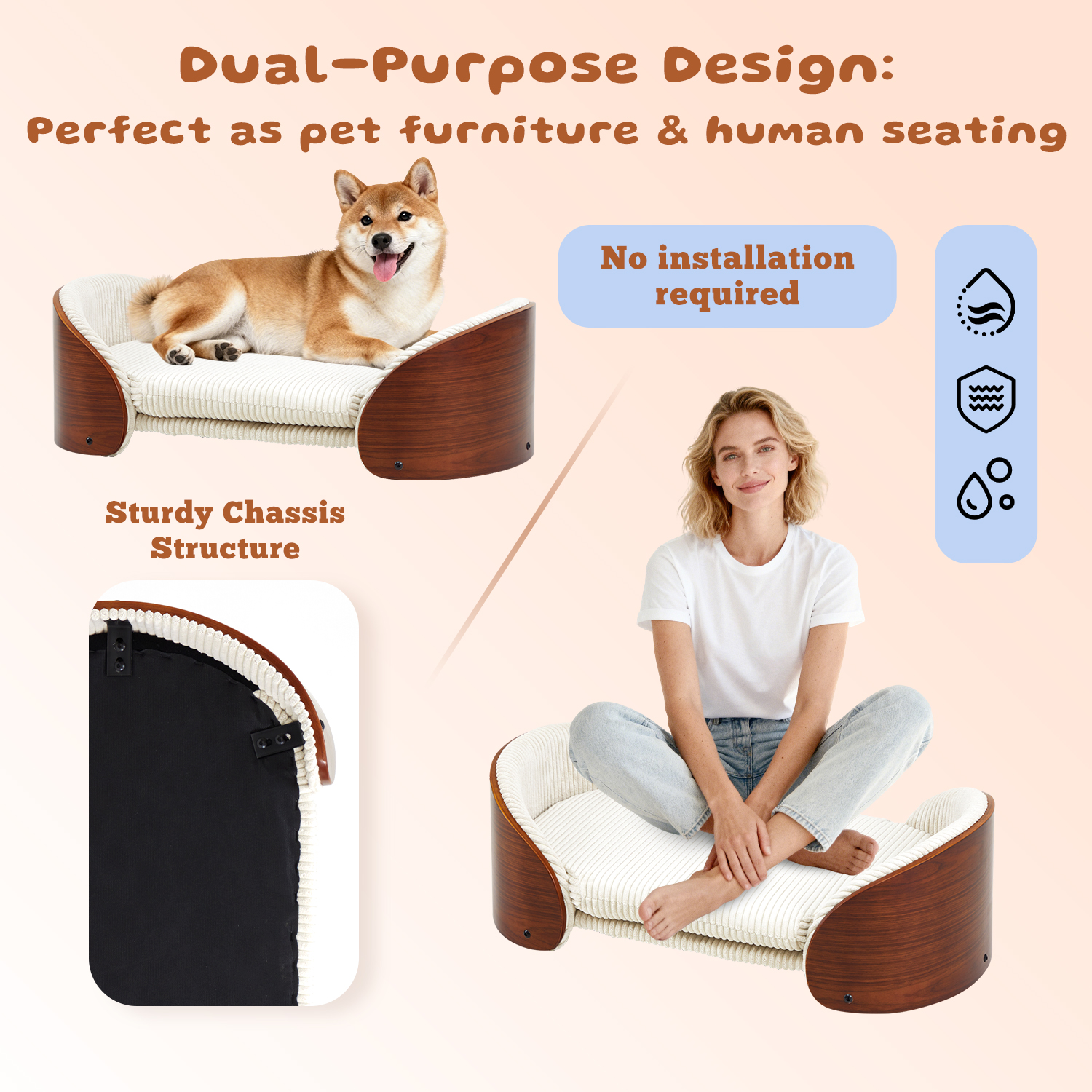 Luxury Solid Wood Dog Bed With Bent Wood Back