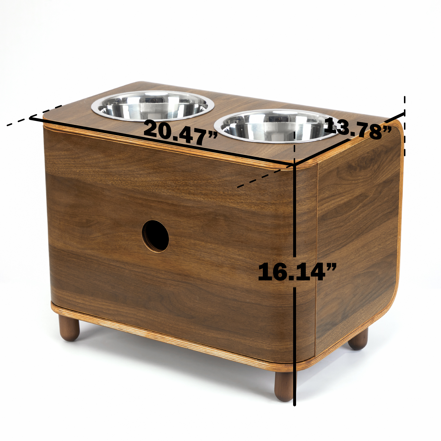 Black Walnut Veneer Pet Bowl with Drawer