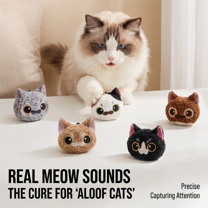 Interactive Meow Ball Cat Toy – Talking Cat Head Ball, Bite-Resistant Self-Play Toy with Sound for Cats