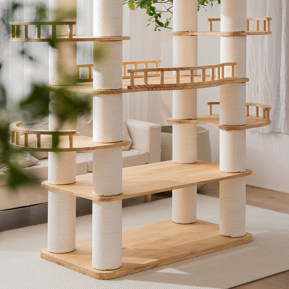 76.7 H Large Solid Wood Cat Tree