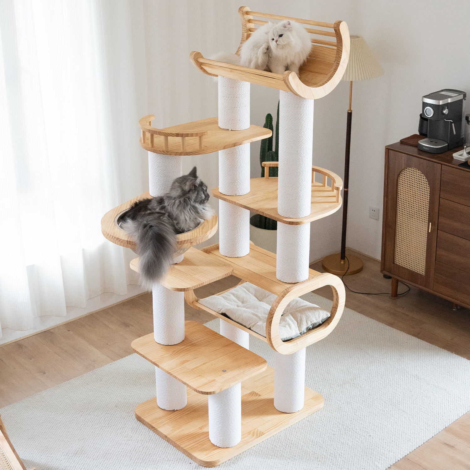 74" Pine Solid Wood Cat Tree