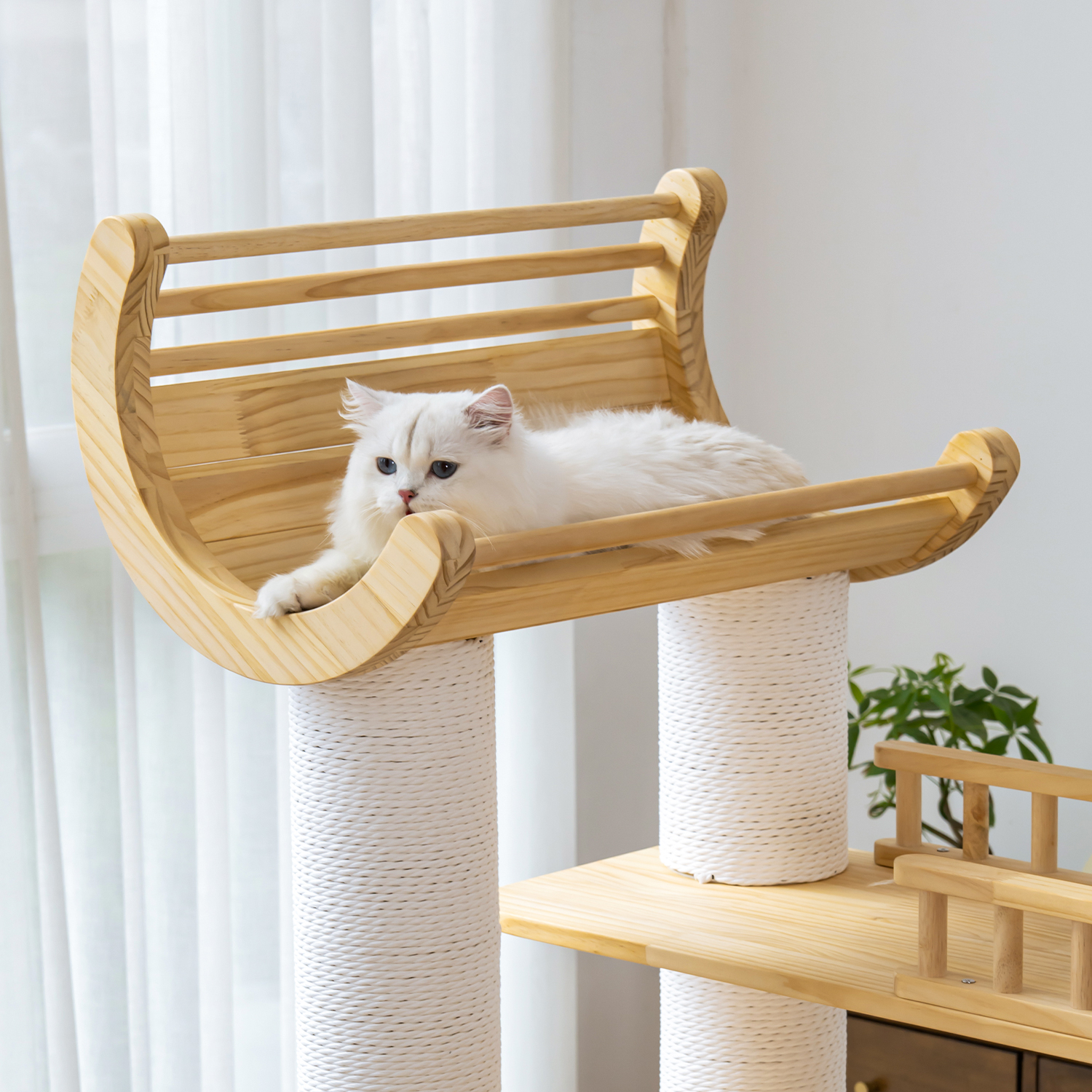 70.87"Deluxe Pine Solid Wood Cat Tree