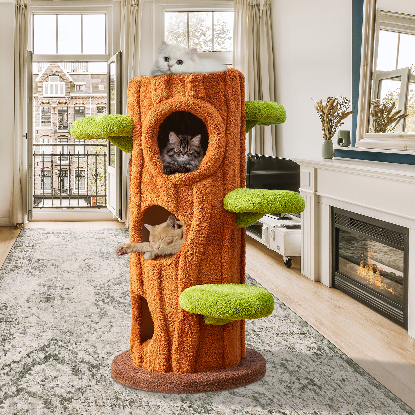 48.8'' H Solid Wood Modern Cat Tree Tower Condo