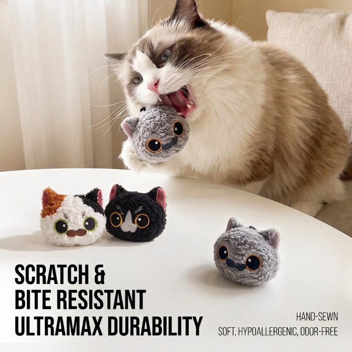 Interactive Meow Ball Cat Toy – Talking Cat Head Ball, Bite-Resistant Self-Play Toy with Sound for Cats