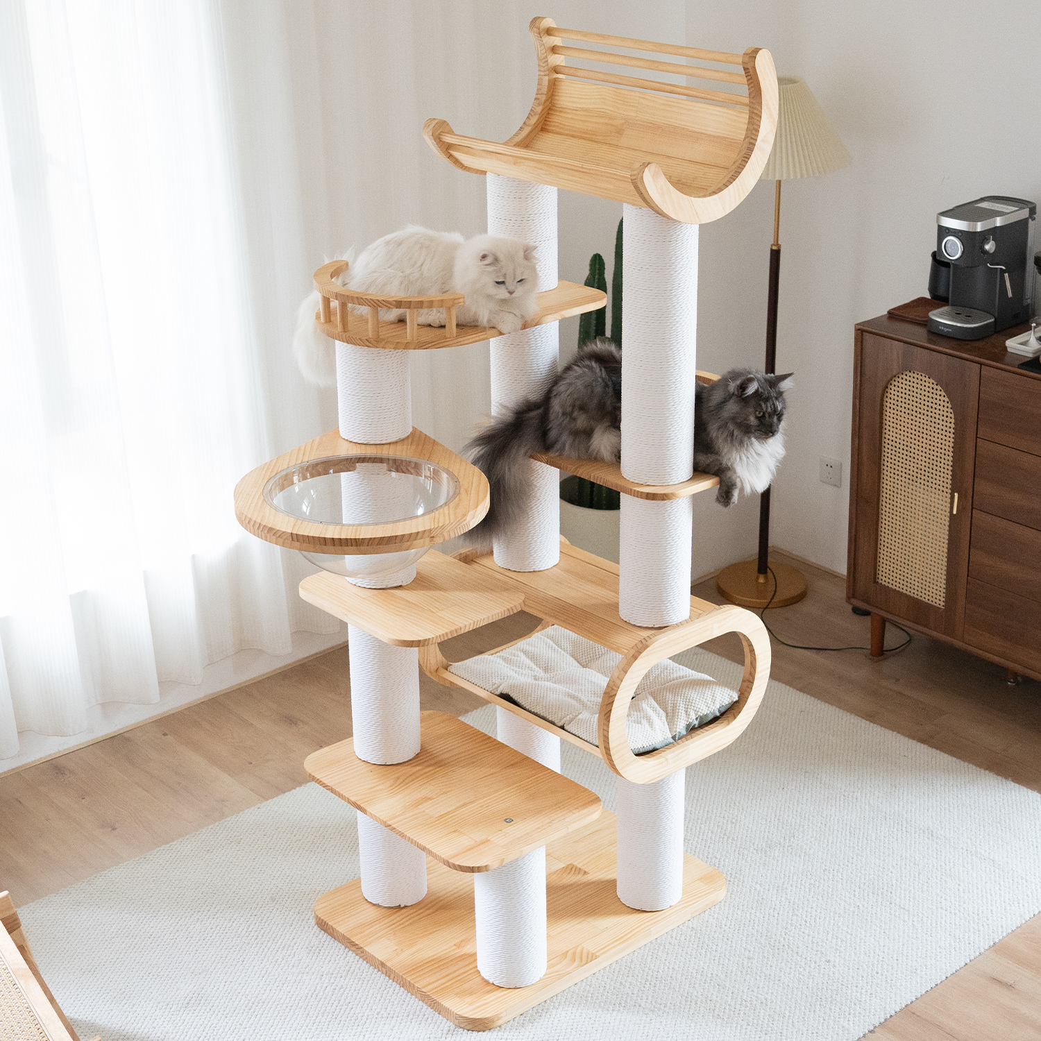 74" Pine Solid Wood Cat Tree