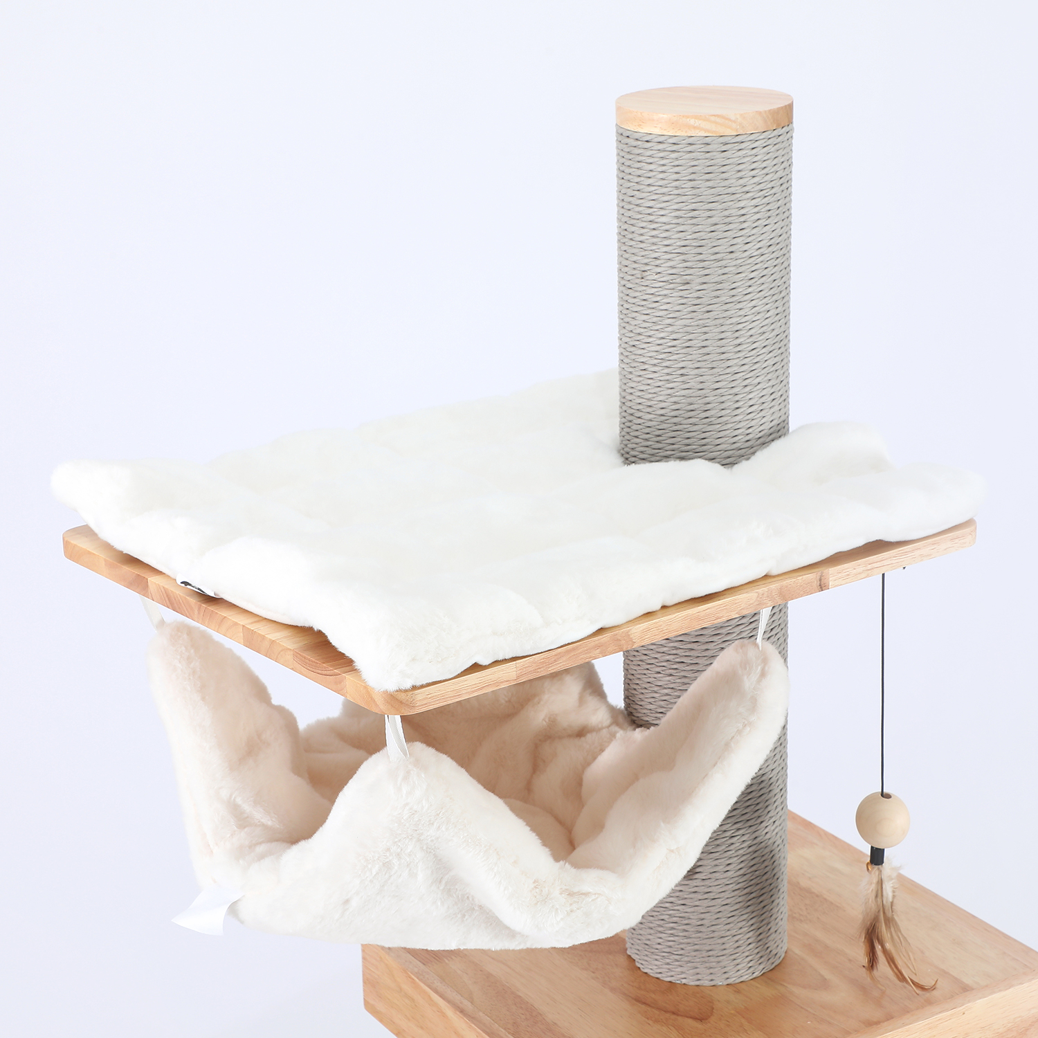 62" H Pure Solid Wood Multi-Nest Cat Climbing Frame with Toys