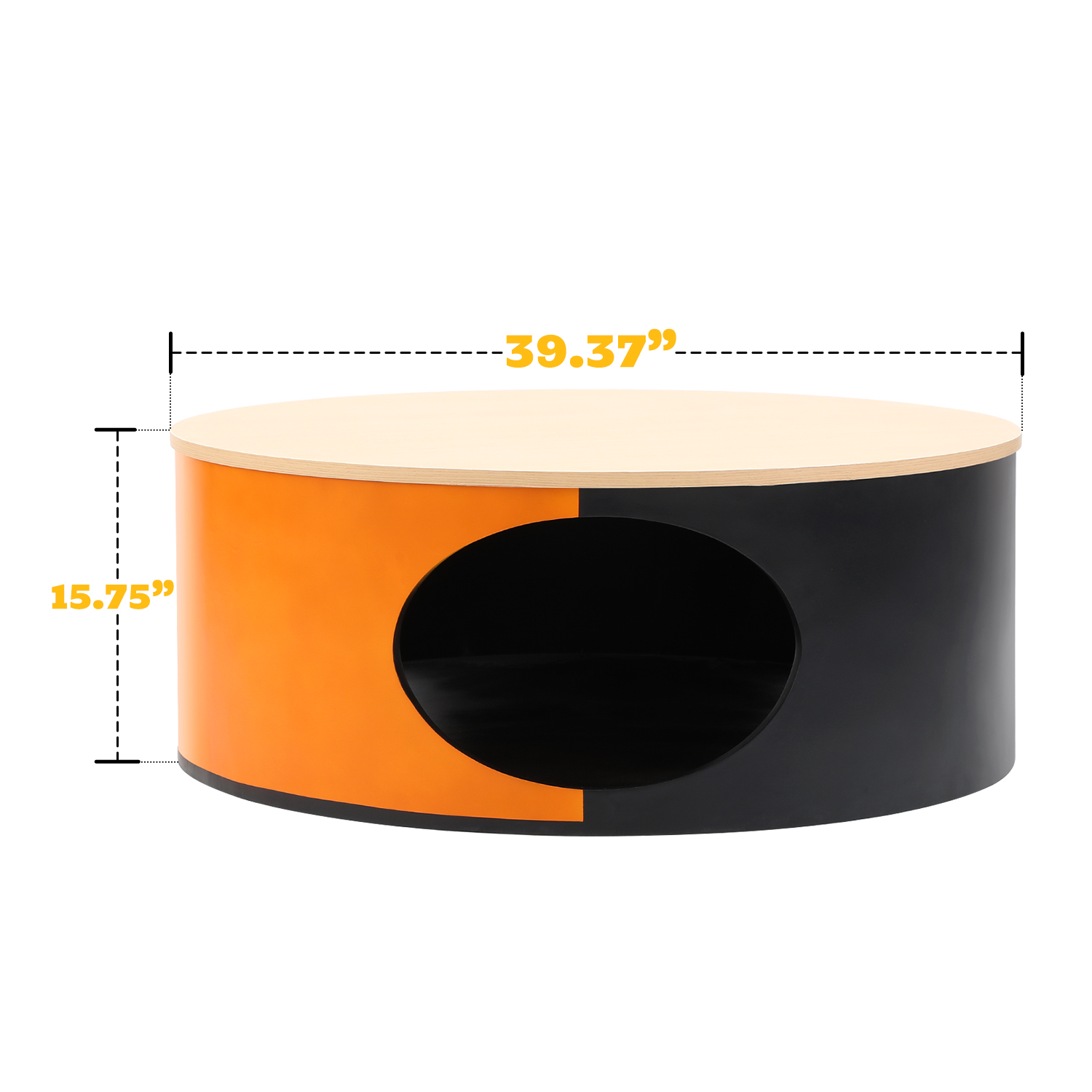 Modern Contrasting Color Pet-Friendly Round Drum Coffee Table