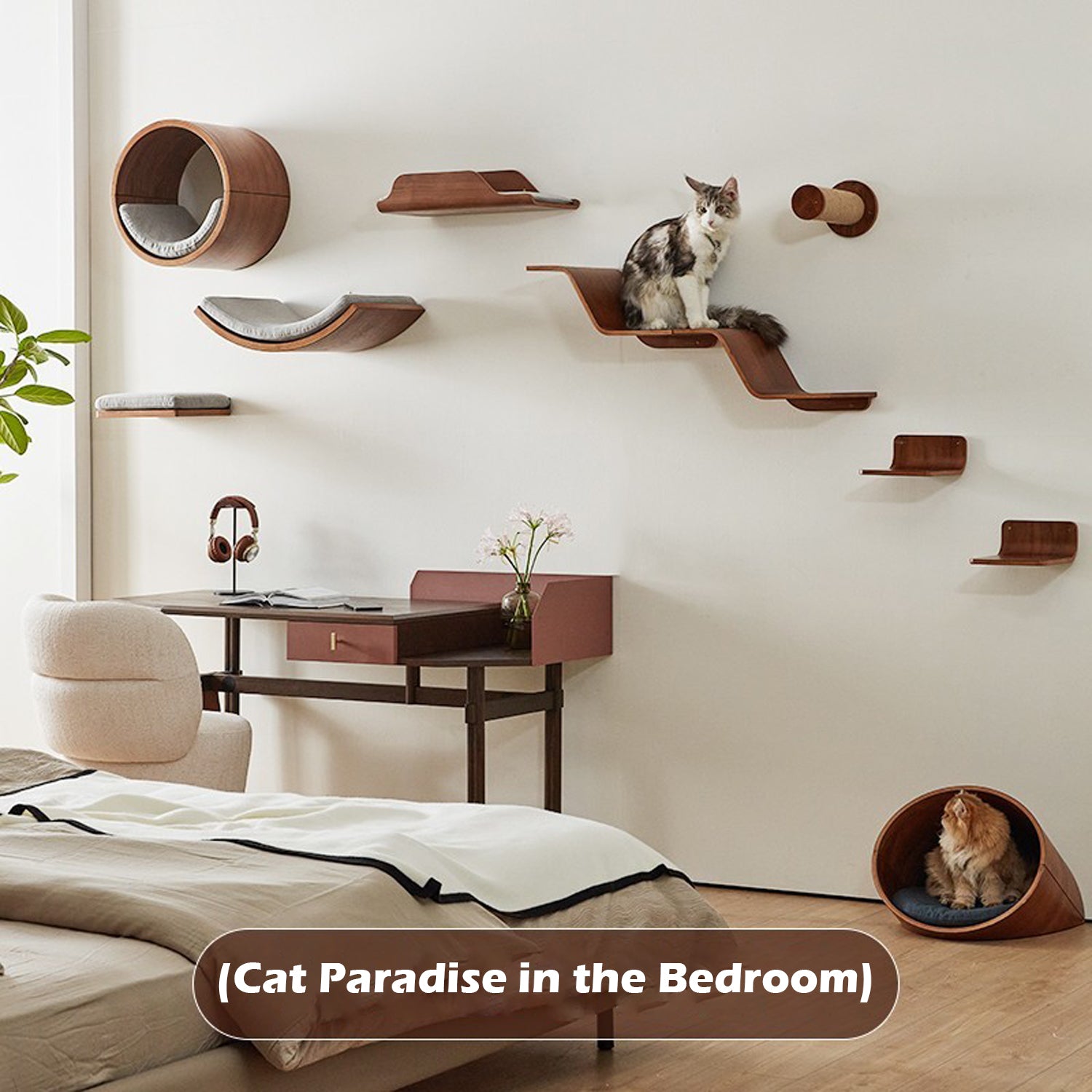 North American Black Walnut Solid Wood Wall-mounted Cat Bed 10-piece Set