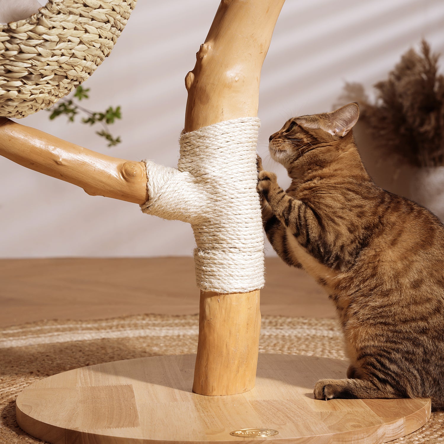 35" Solid Wooden Cattail Woven Cat Tree