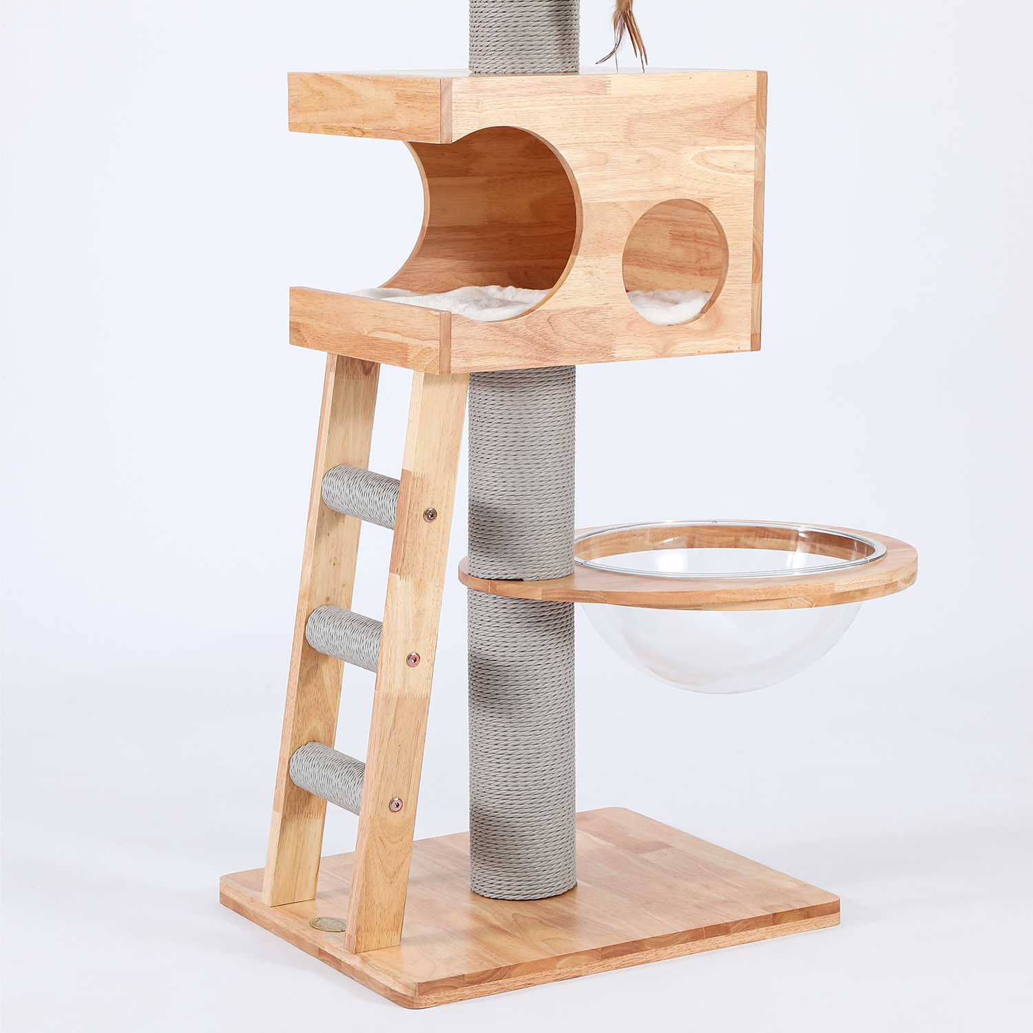 62" H Pure Solid Wood Multi-Nest Cat Climbing Frame with Toys