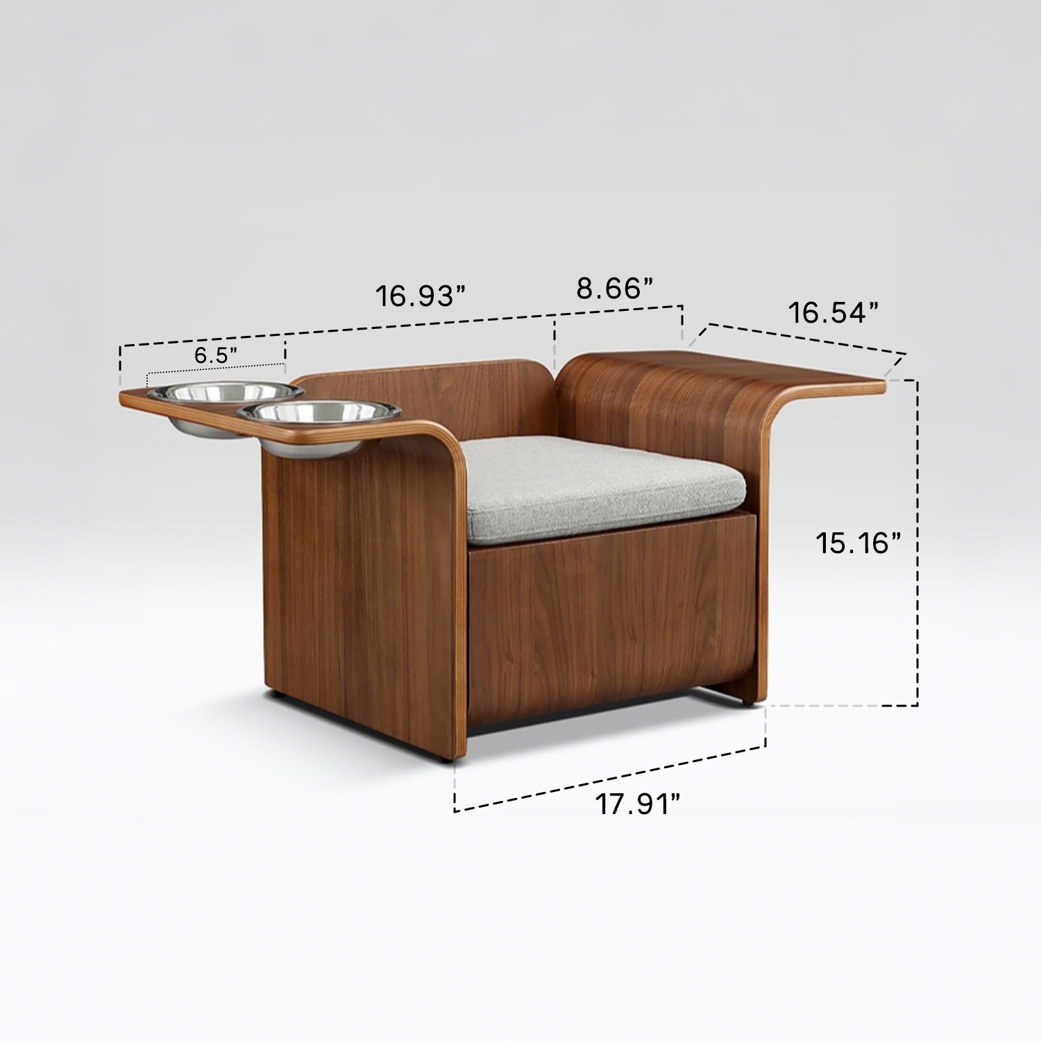 North American Black Walnut Veneer Cat Bed with Bowl