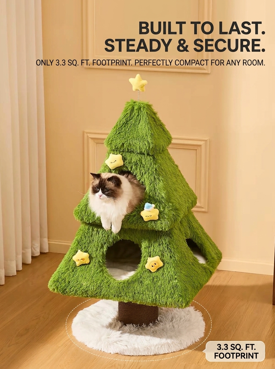 Wooden Christmas Tree Cat Tower for Large Cats