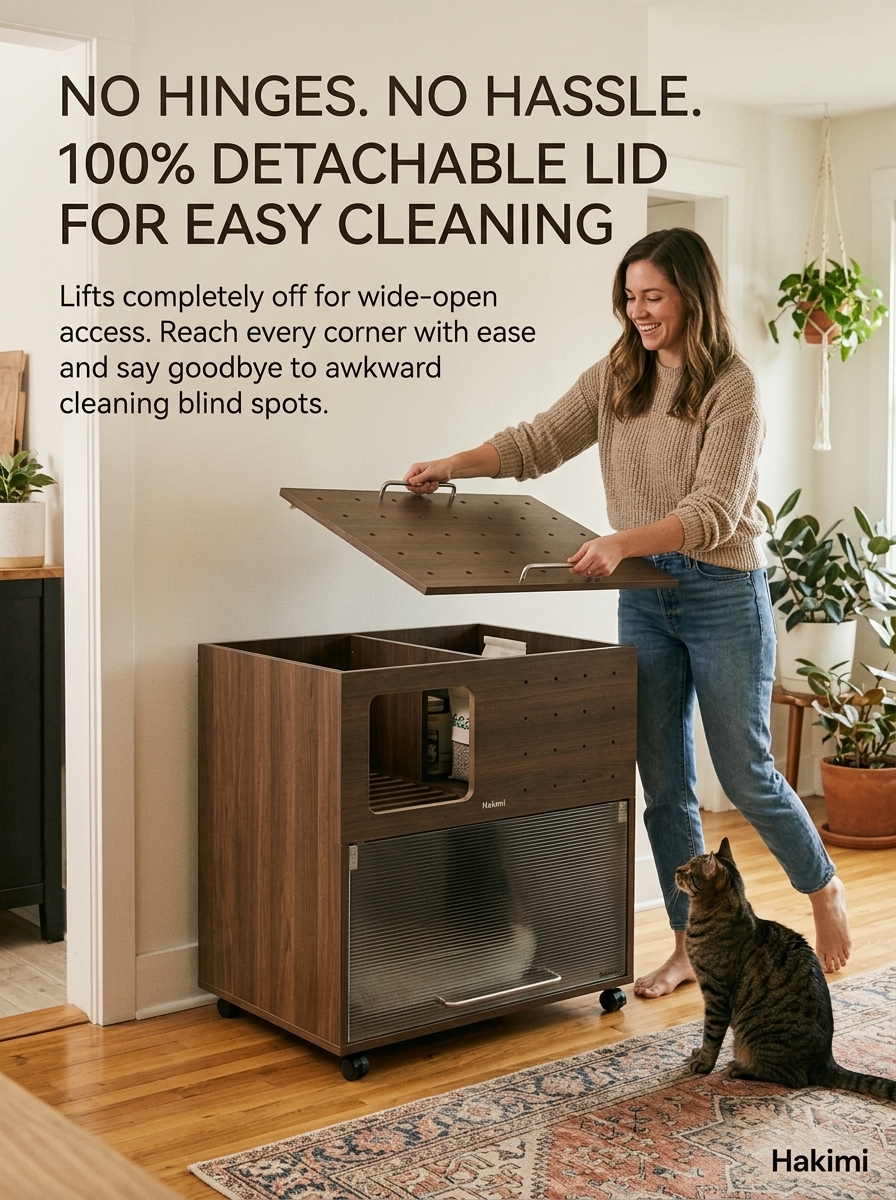 Modern Wooden Cat Litter Box Cabinet | Double Layer Hidden Litter Furniture with Anti-Tracking Design for Large Cats