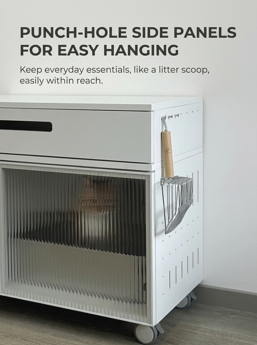 Modern Cat Litter Box Cabinet | Hidden Cat Litter Furniture with Storage Space