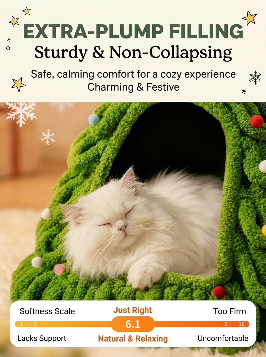 Christmas Tree Felt Cat Cave Bed Cat Christmas Tree– Cozy Enclosed Cat House for Winter