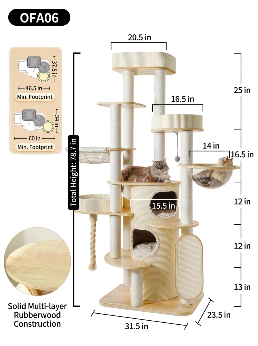 Large Multi-Level Wooden Cat Tree for Large & Multiple Cats