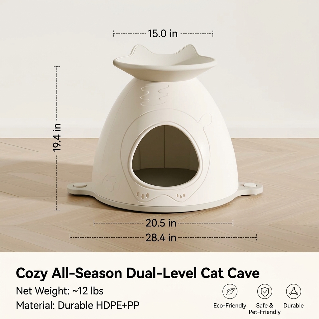 2-Tier Cat Bed with Semi-Enclosed Hideaway