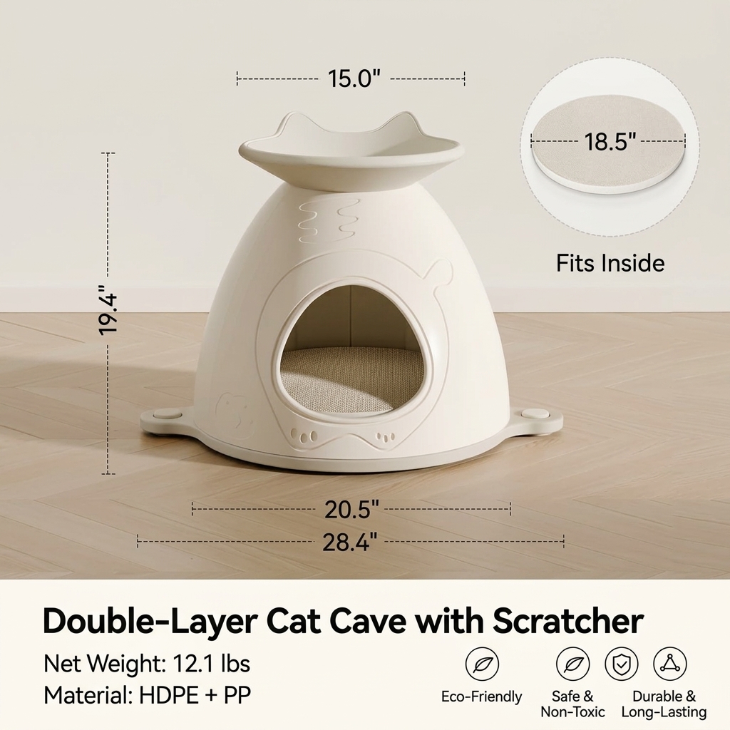 2-Tier Cat Bed with Semi-Enclosed Hideaway