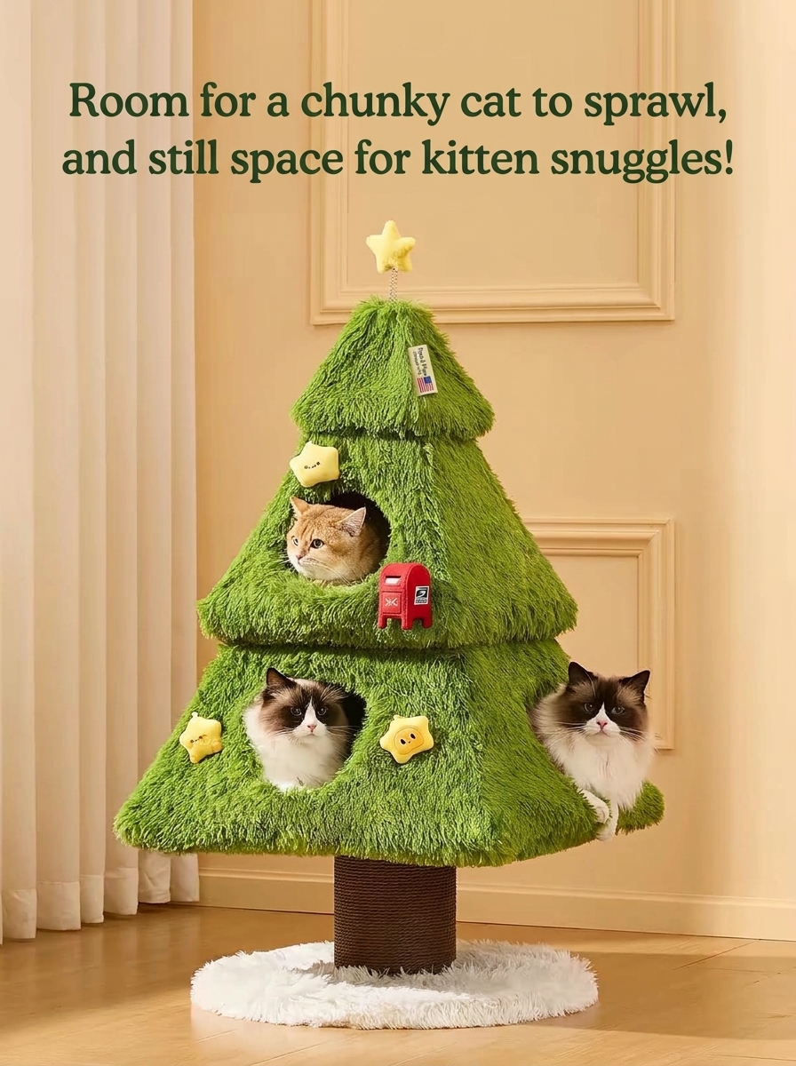 Wooden Christmas Tree Cat Tower for Large Cats