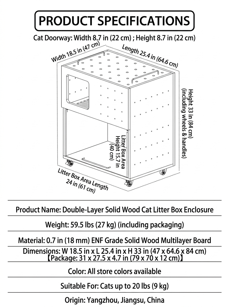 Modern Wooden Cat Litter Box Cabinet | Double Layer Hidden Litter Furniture with Anti-Tracking Design for Large Cats