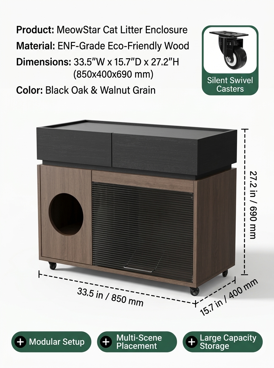 Modern Italian Style Cat Litter Box Cabinet | Hidden Cat Litter Furniture Side Table with Storage
